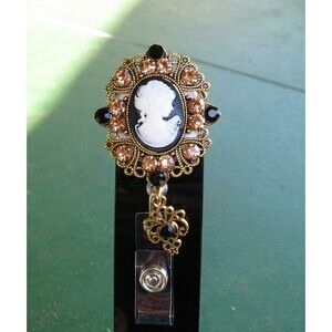 Vintage Style Beauty Head Cameo Retractable Id Badge Holder